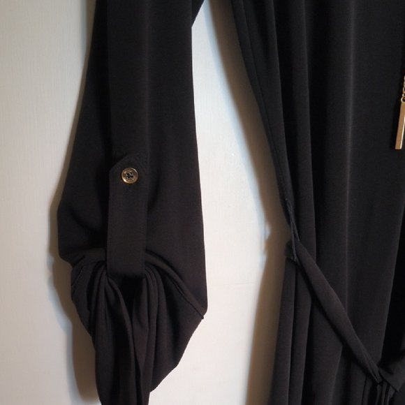 Michael Kors Black Long-Sleeve Lace-Up Dress with Gold Accents - Picture 4 of 5